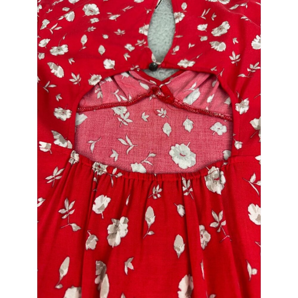 Free People Red Floral Print Keyhole Back Dinner Dress Size 10 NWT - Picture 6 of 16